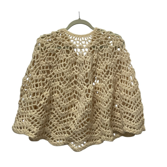 VTG. Crochet Sweater Cape Cardigan Womens M Open Knit Boho Festival Fairy 70s - Picture 6 of 12
